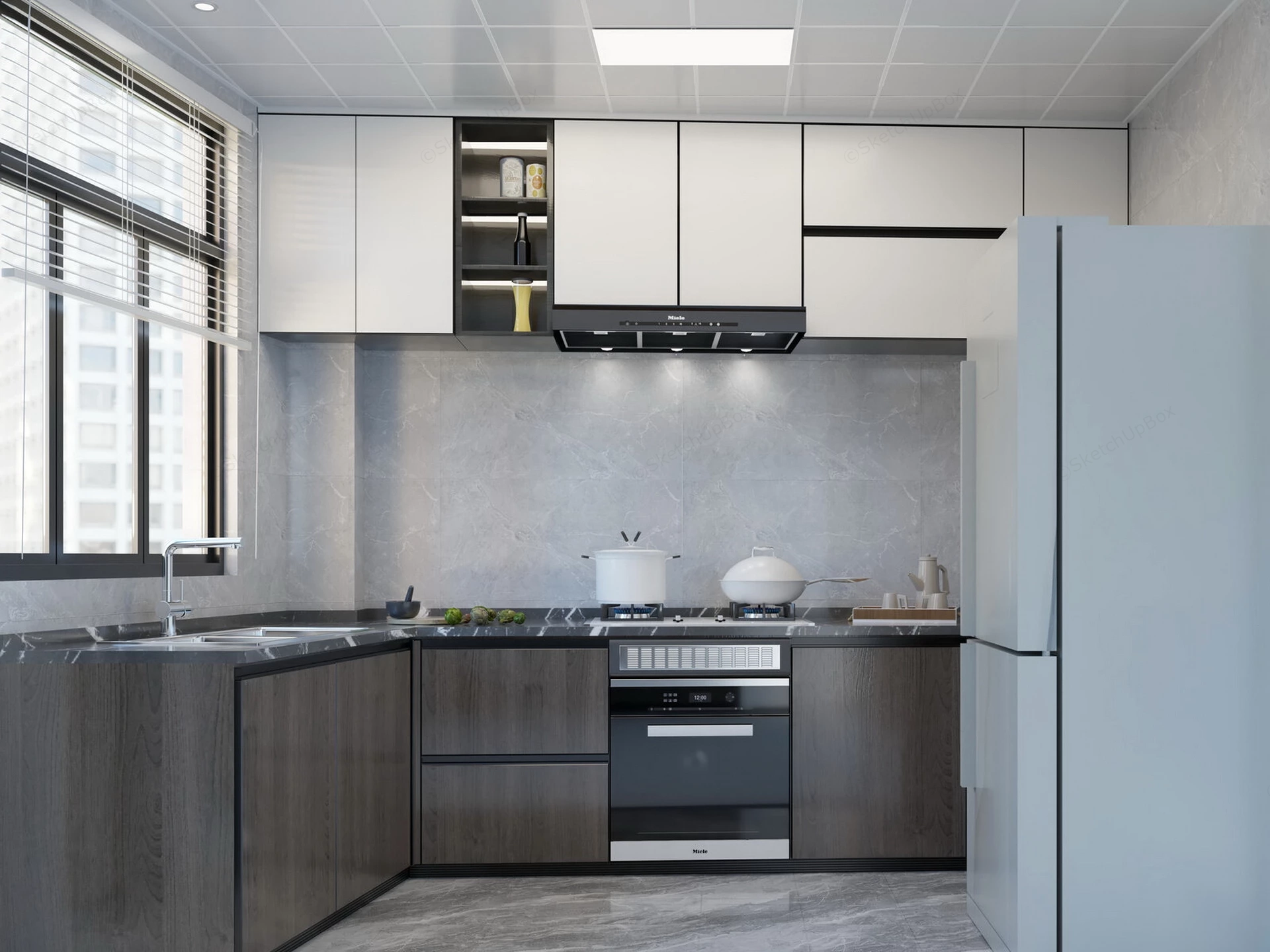 Highly Functional L Shaped Kitchen sketchup model preview - SketchupBox