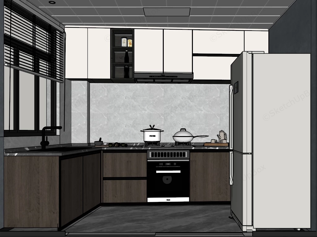 Highly Functional L Shaped Kitchen sketchup model preview - SketchupBox