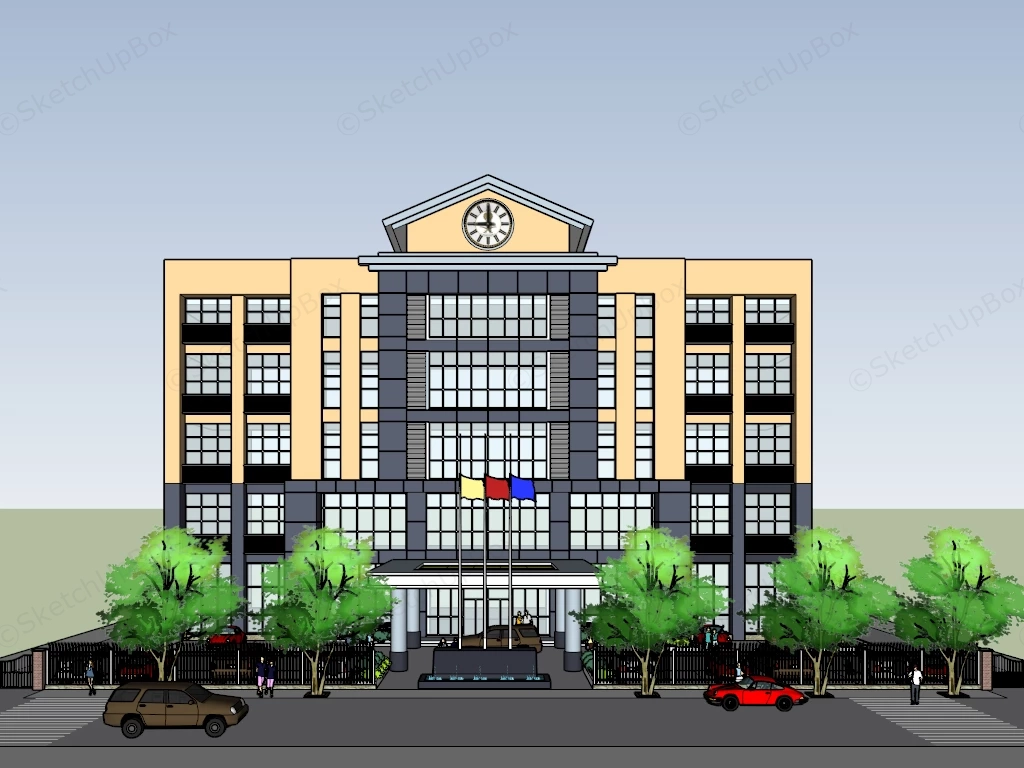 Symmetrical Institutional Building sketchup model preview - SketchupBox