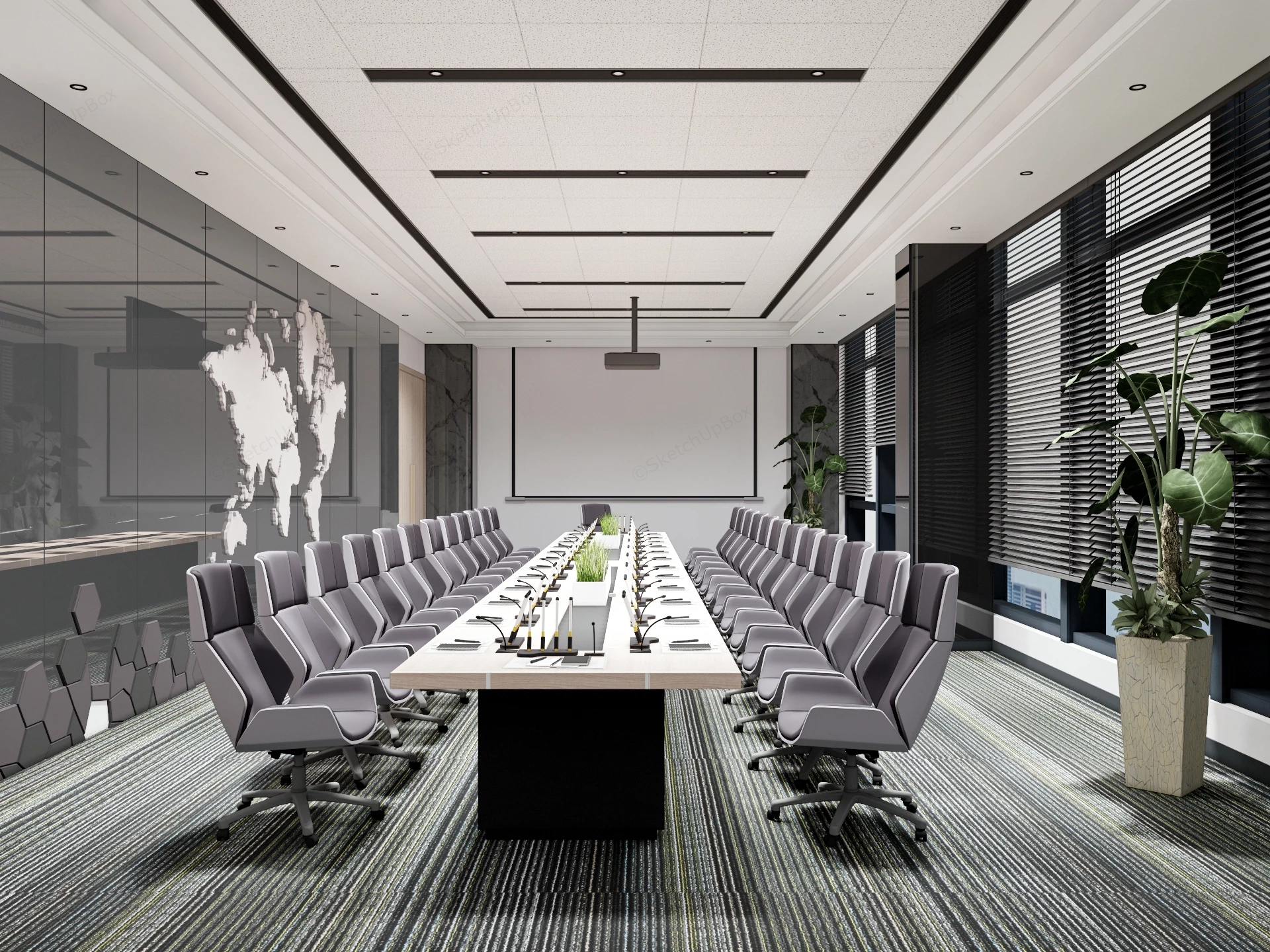 Large Modern Corporate Boardroom Layout sketchup model preview - SketchupBox