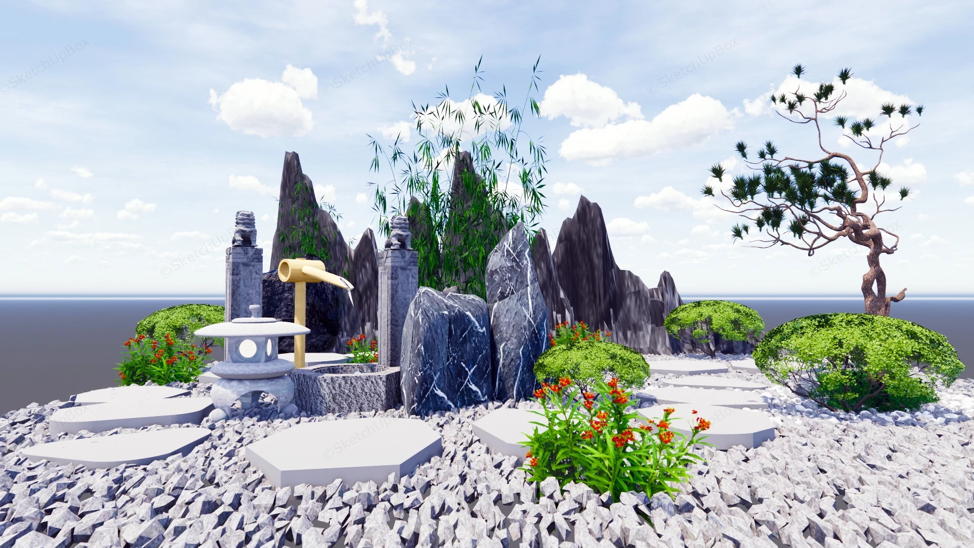 Japanese Rock Garden sketchup model preview - SketchupBox