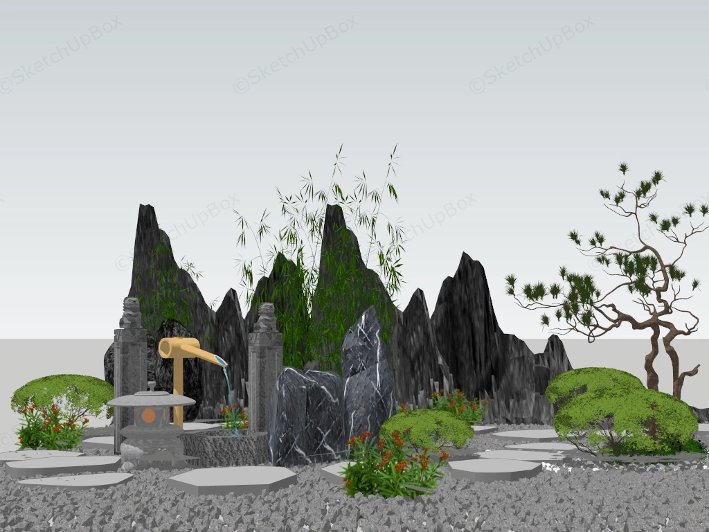 Japanese Rock Garden sketchup model preview - SketchupBox