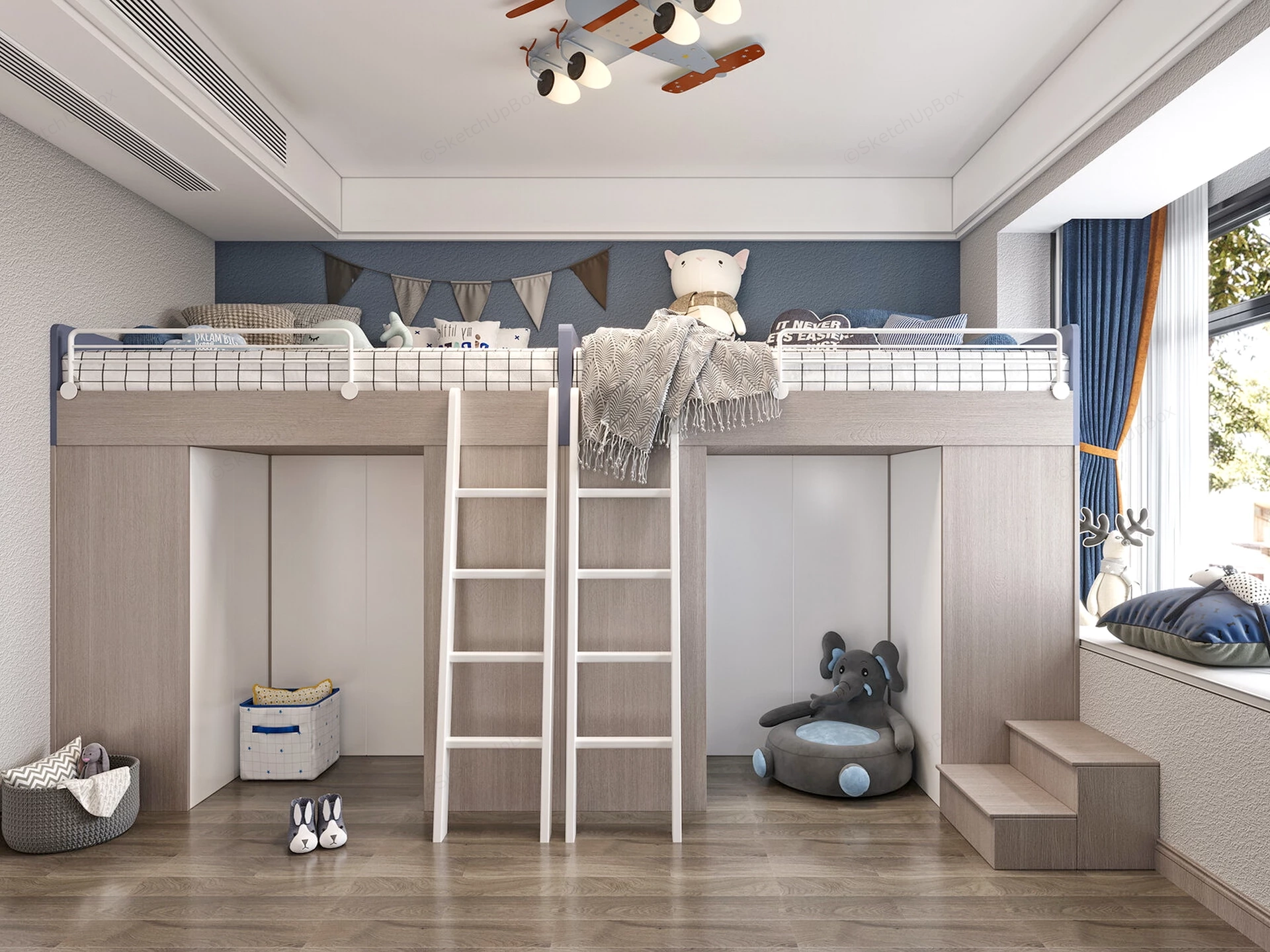 Space Saving Shared Children's Bedroom Layout sketchup model preview - SketchupBox