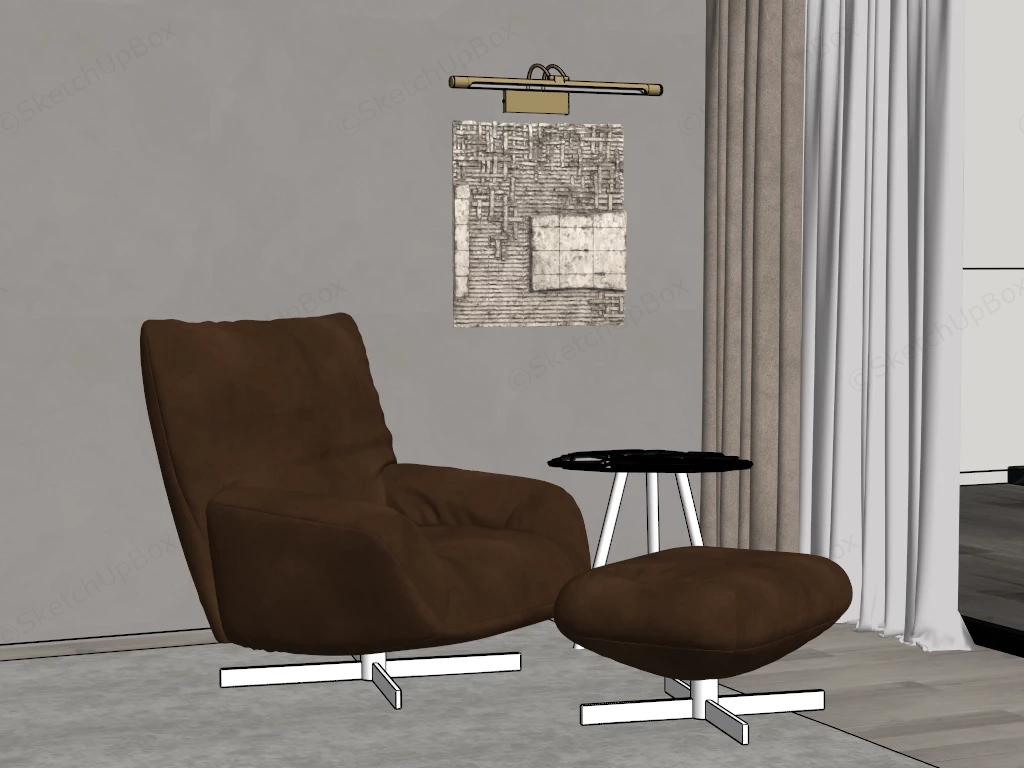 Brown Leather Lounge Chair And Ottoman sketchup model preview - SketchupBox