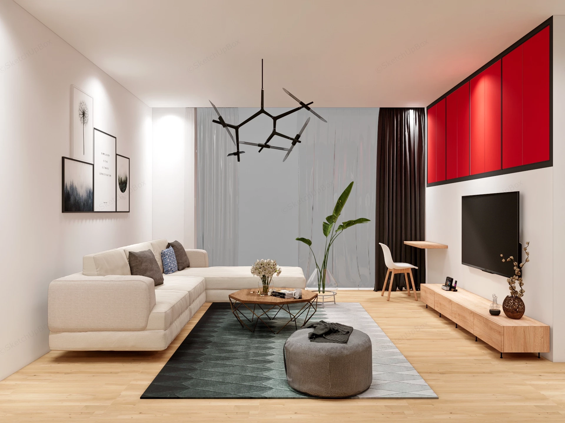 Contemporary Living Room sketchup model preview - SketchupBox