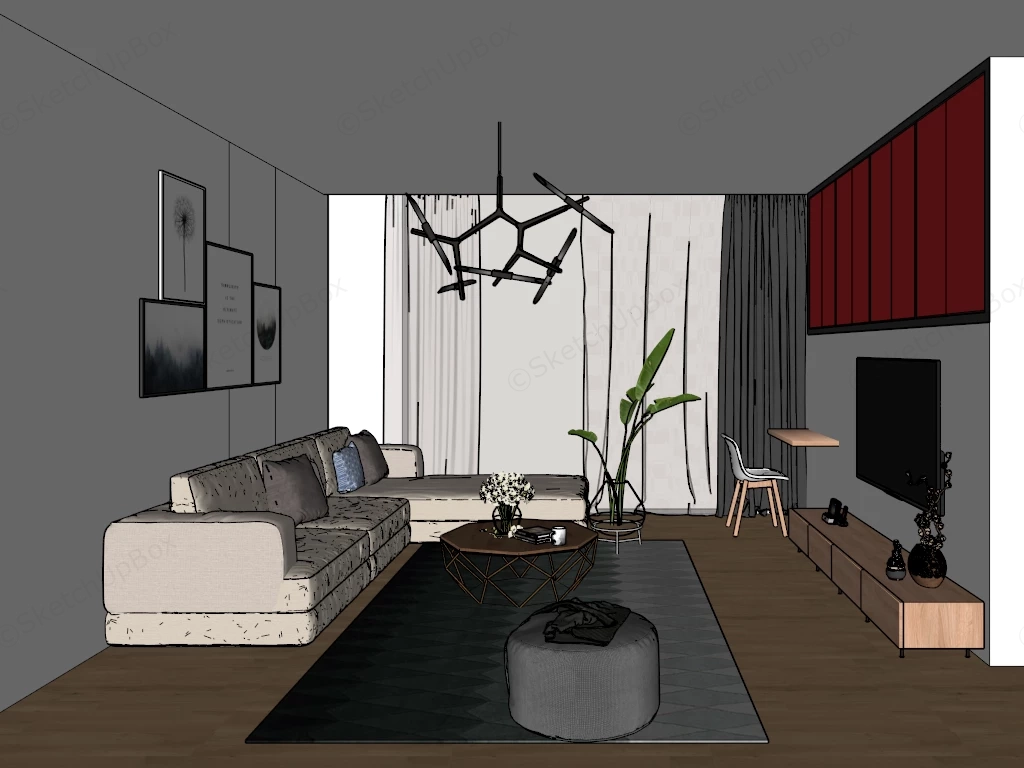 Contemporary Living Room sketchup model preview - SketchupBox