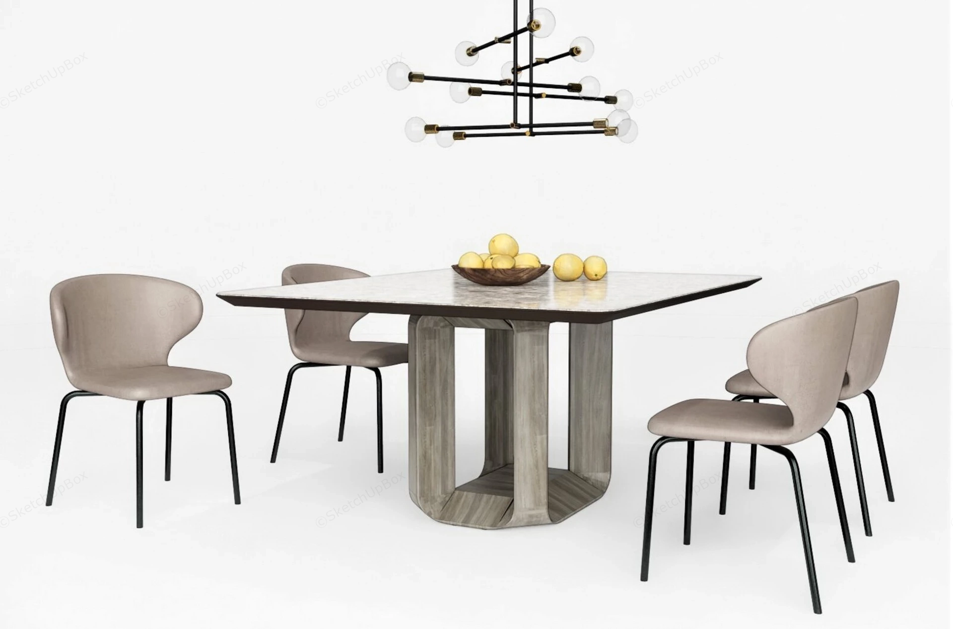 Modern Square Dining Table With Chairs sketchup model preview - SketchupBox
