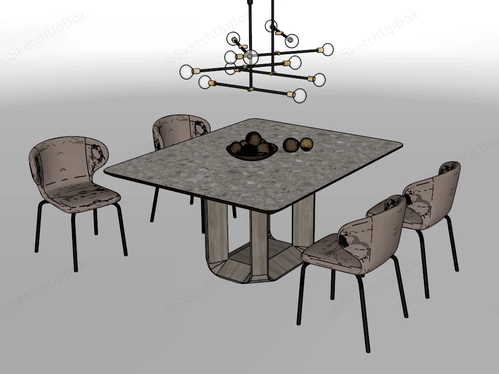 Modern Square Dining Table With Chairs sketchup model preview - SketchupBox