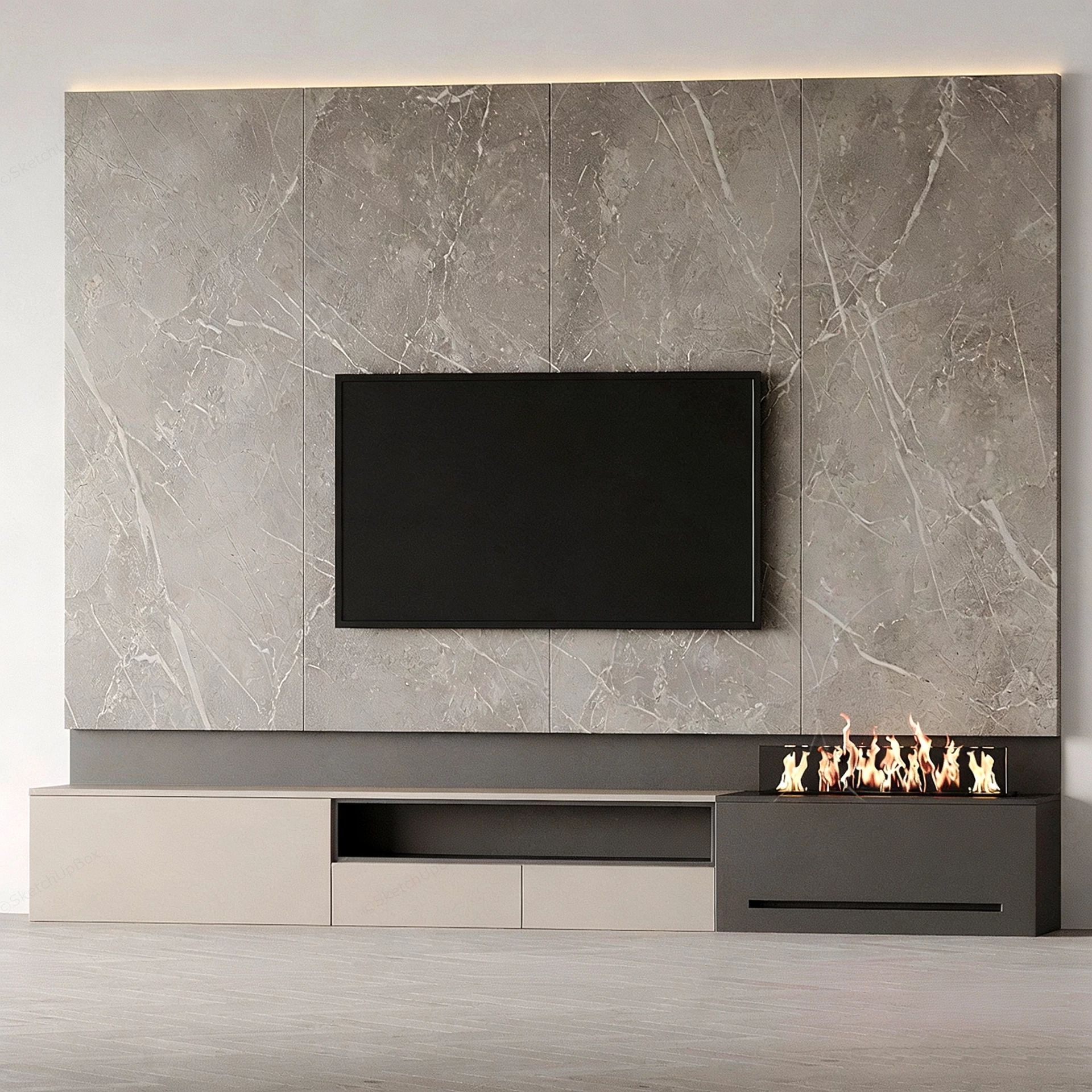Modern Media Wall And Fireplace Unit sketchup model preview - SketchupBox