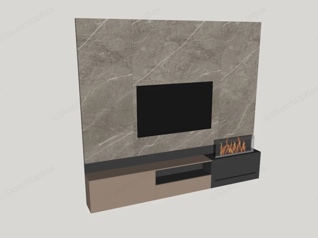 Modern Media Wall And Fireplace Unit sketchup model preview - SketchupBox