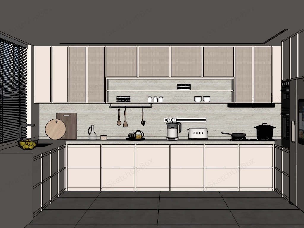 Minimalist Japandi Style Kitchen sketchup model preview - SketchupBox