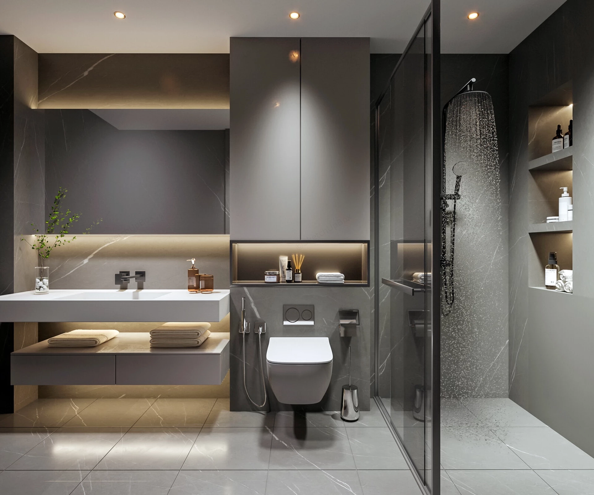 Dark Grey Modern Bathroom sketchup model preview - SketchupBox