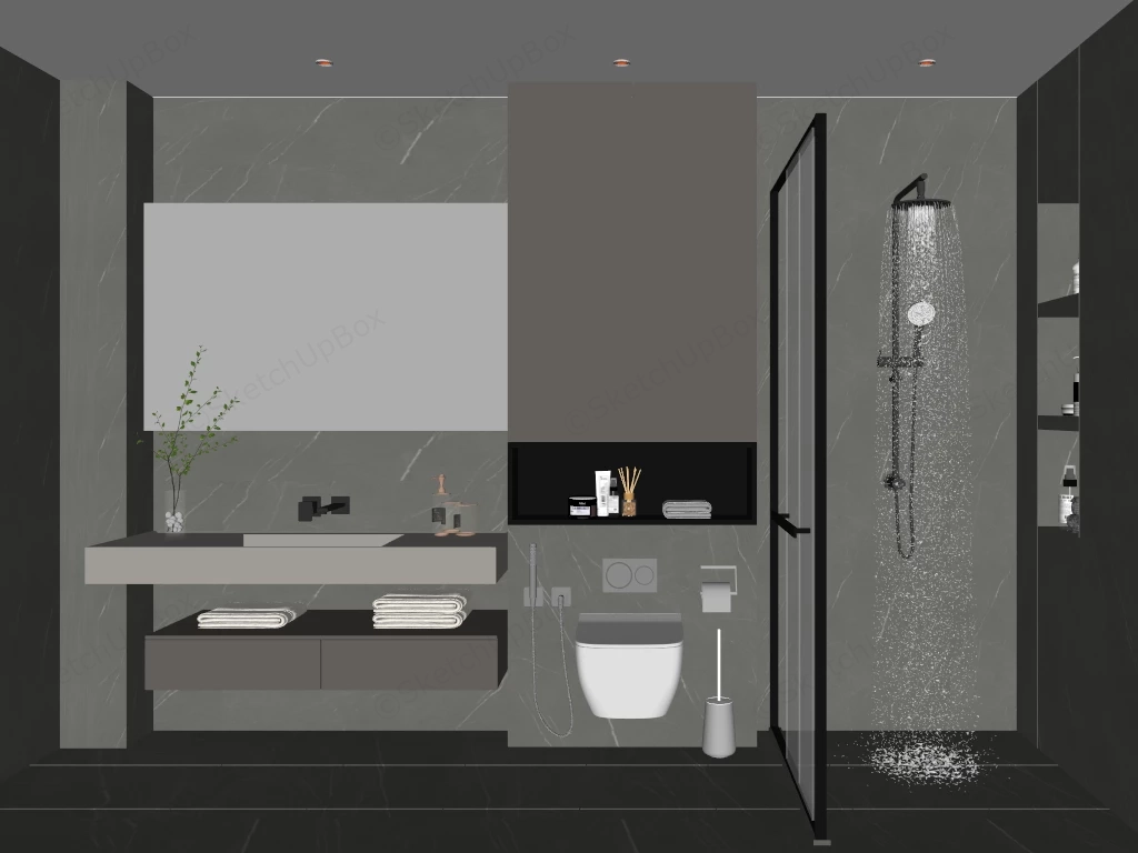 Dark Grey Modern Bathroom sketchup model preview - SketchupBox