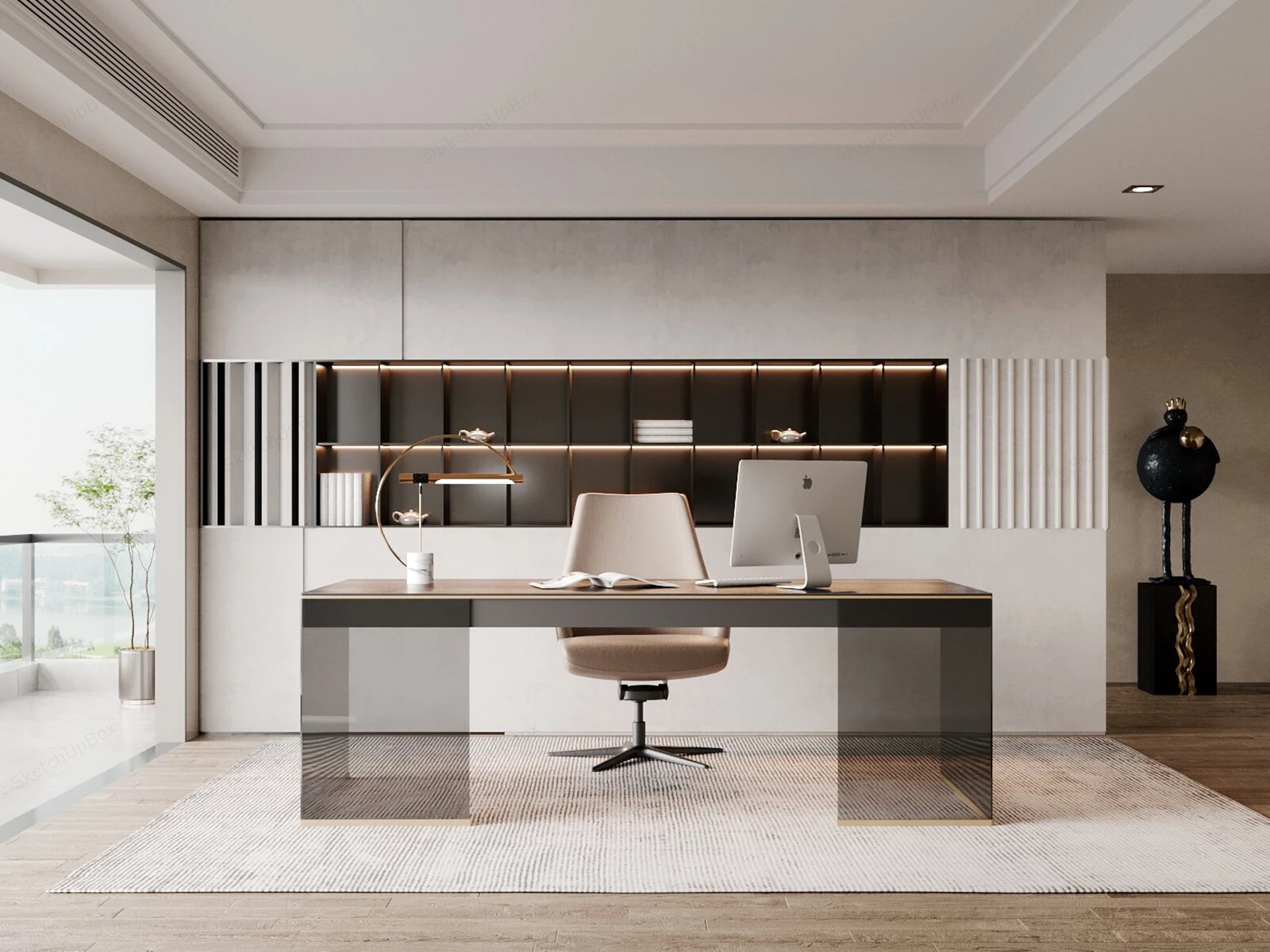 Minimalist Luxury Executive Home Office sketchup model preview - SketchupBox