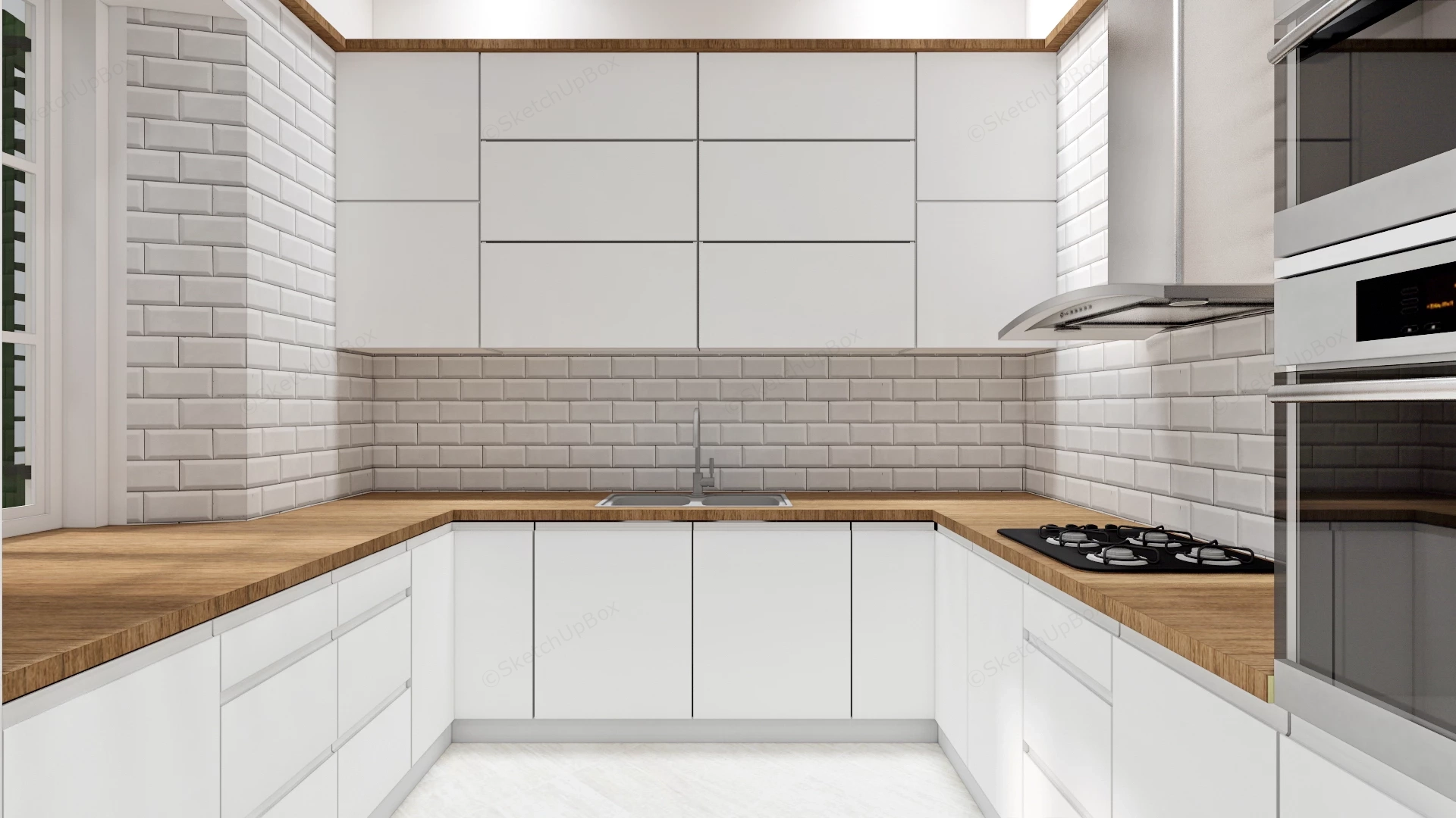 Modern U Shaped Kitchen sketchup model preview - SketchupBox