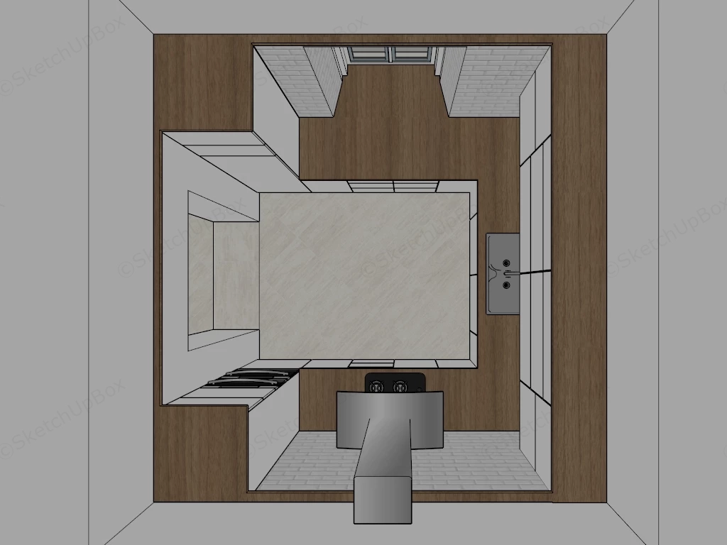 Modern U Shaped Kitchen sketchup model preview - SketchupBox