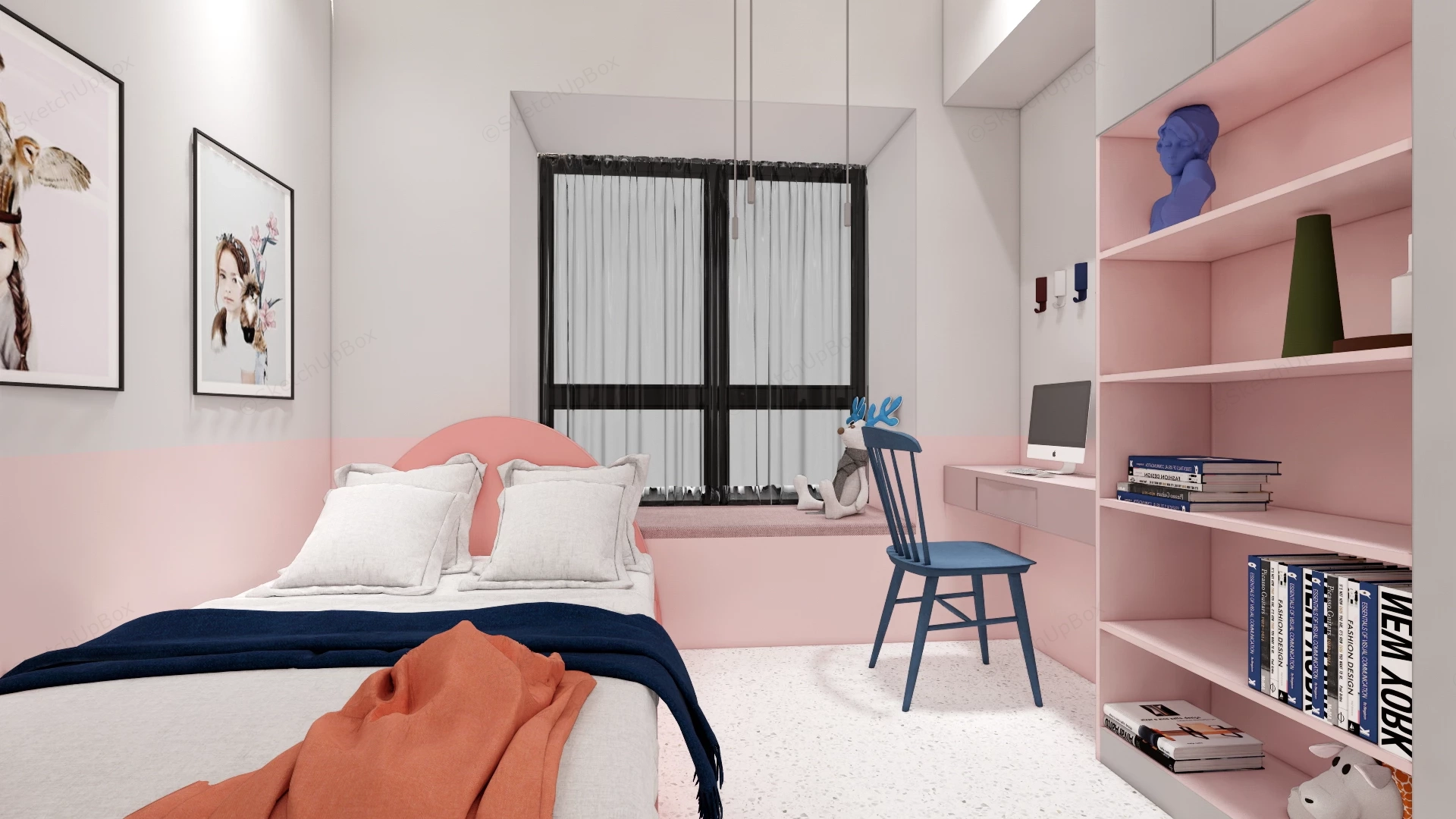 Compact Modern Girls Bedroom sketchup model preview - SketchupBox