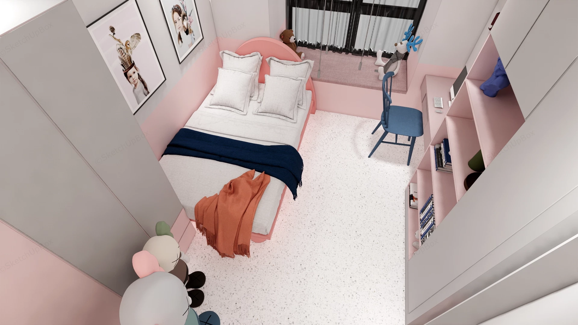 Compact Modern Girls Bedroom sketchup model preview - SketchupBox