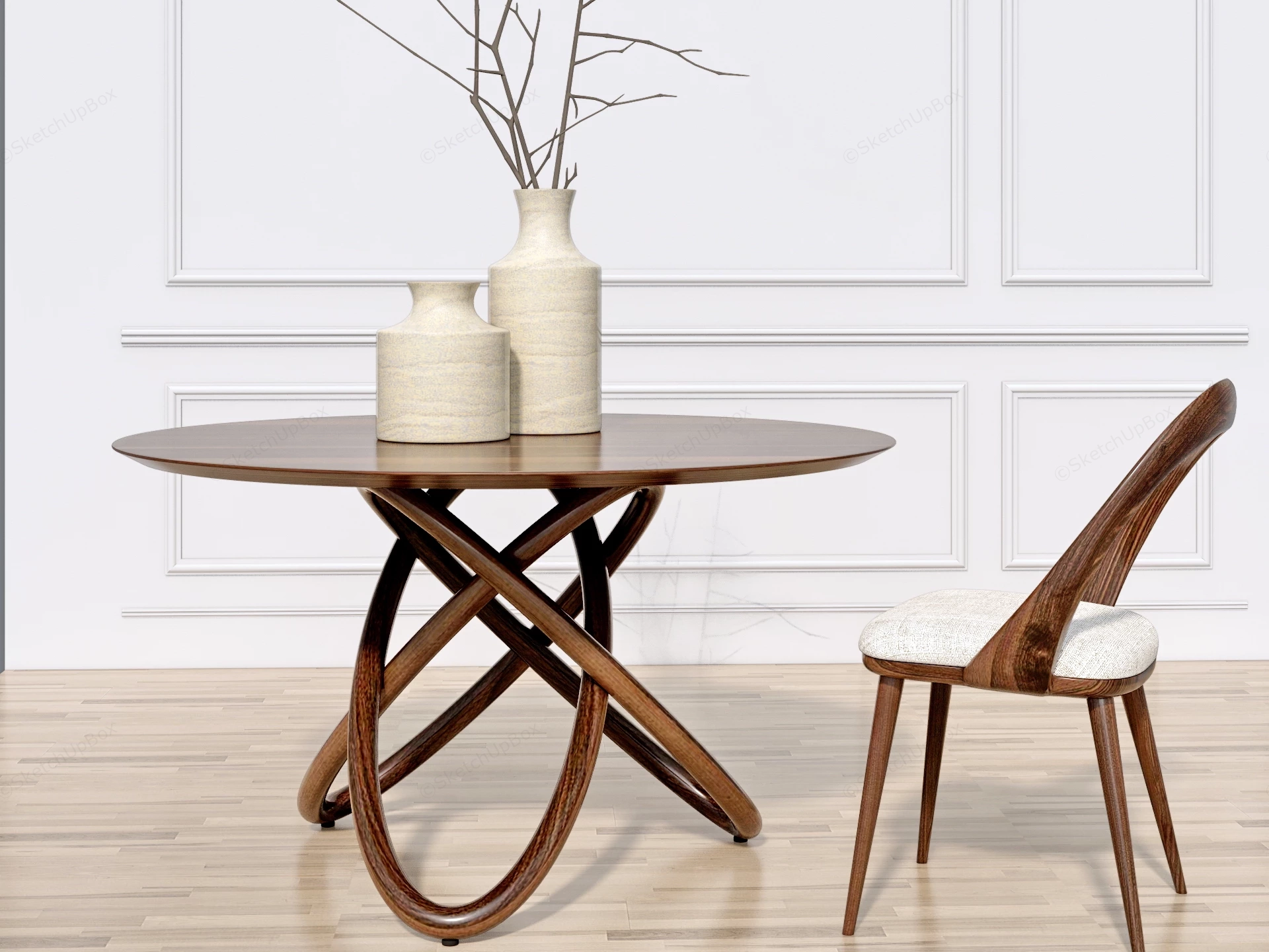 Contemporary Mid Century Modern Dining Table Set sketchup model preview - SketchupBox