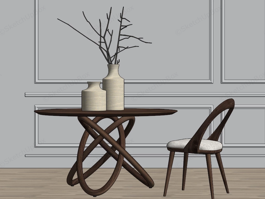 Contemporary Mid Century Modern Dining Table Set sketchup model preview - SketchupBox