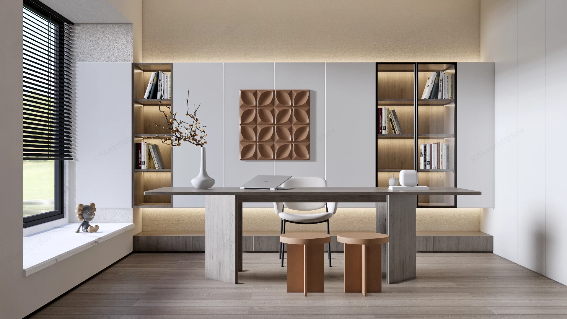 Minimalist Japandi Style Home Office sketchup model preview - SketchupBox