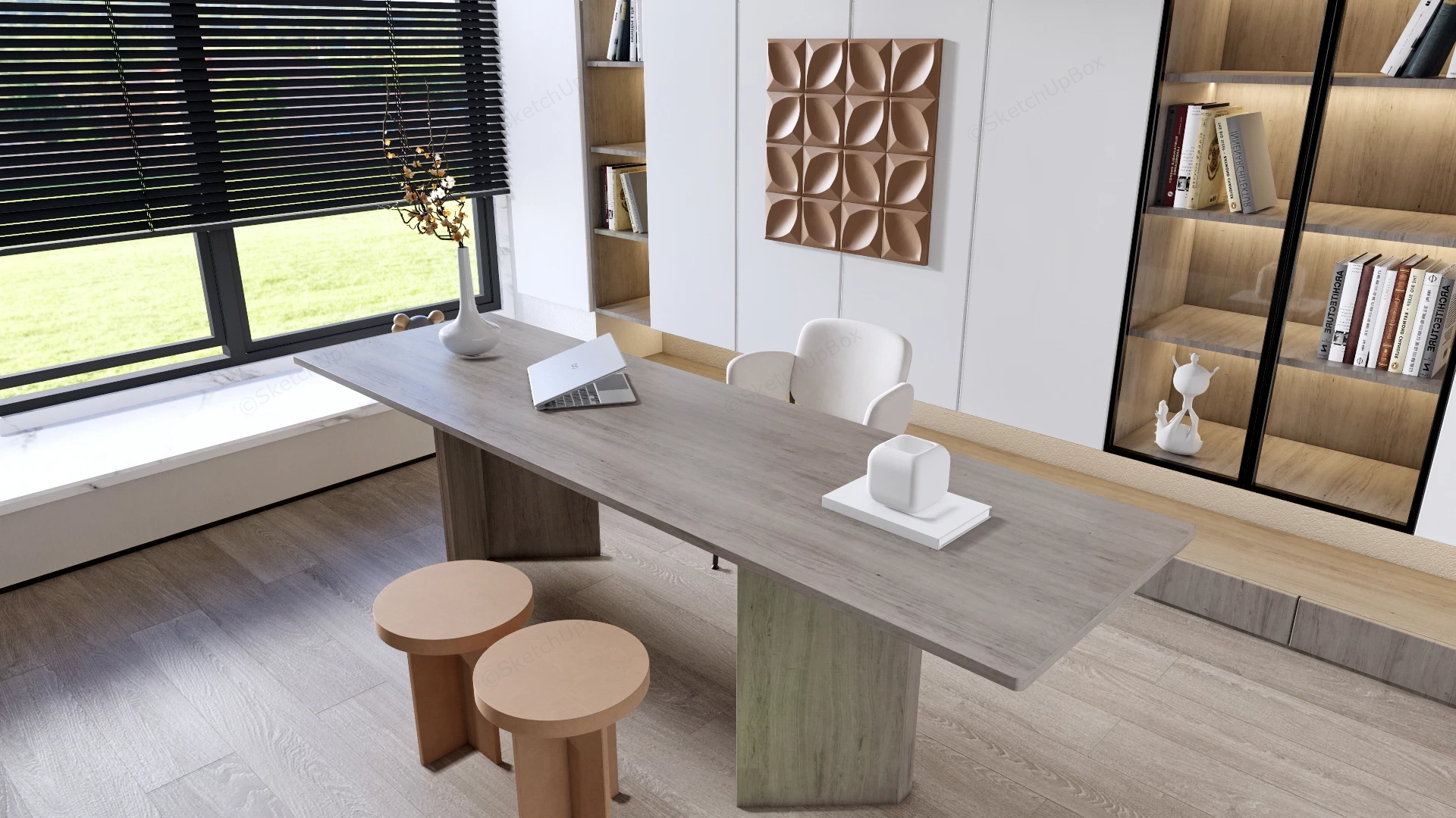 Minimalist Japandi Style Home Office sketchup model preview - SketchupBox