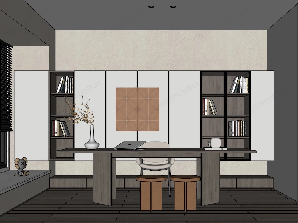 Minimalist Japandi Style Home Office sketchup model preview - SketchupBox