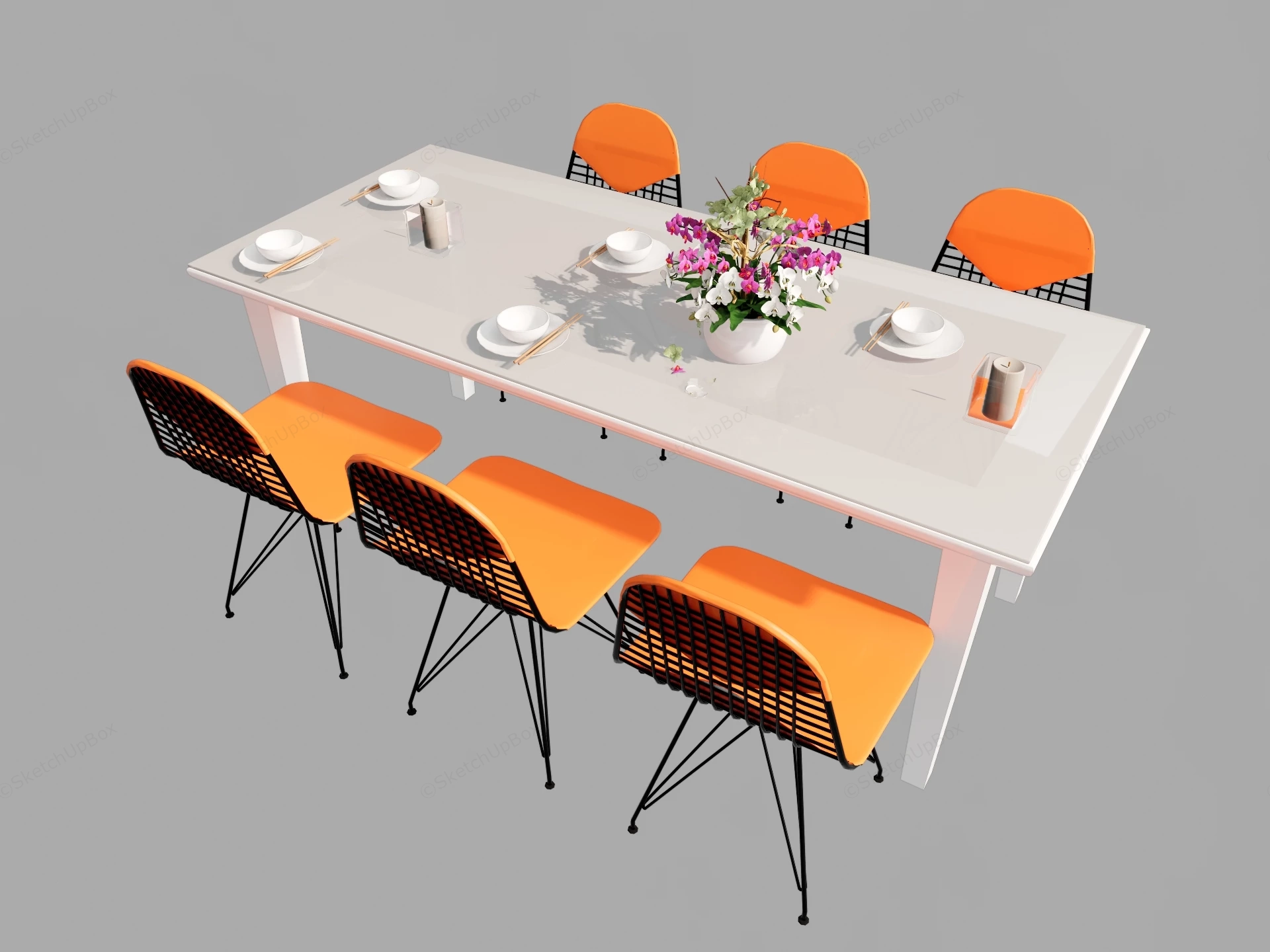 7 Piece Modern Minimalist Dining Set sketchup model preview - SketchupBox