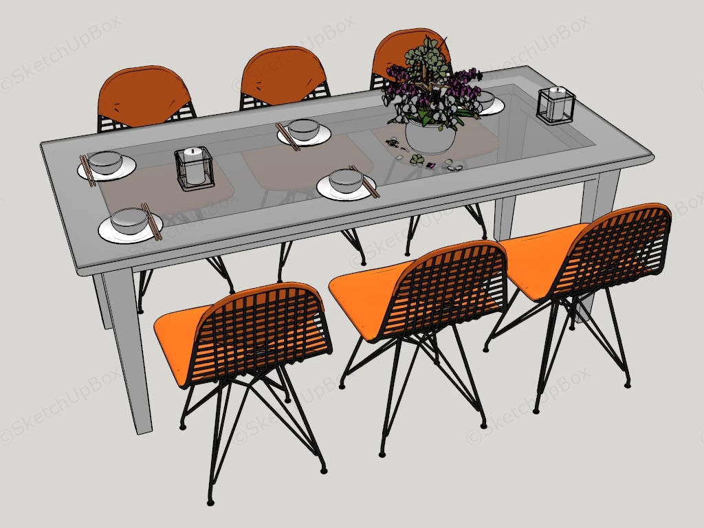 7 Piece Modern Minimalist Dining Set sketchup model preview - SketchupBox