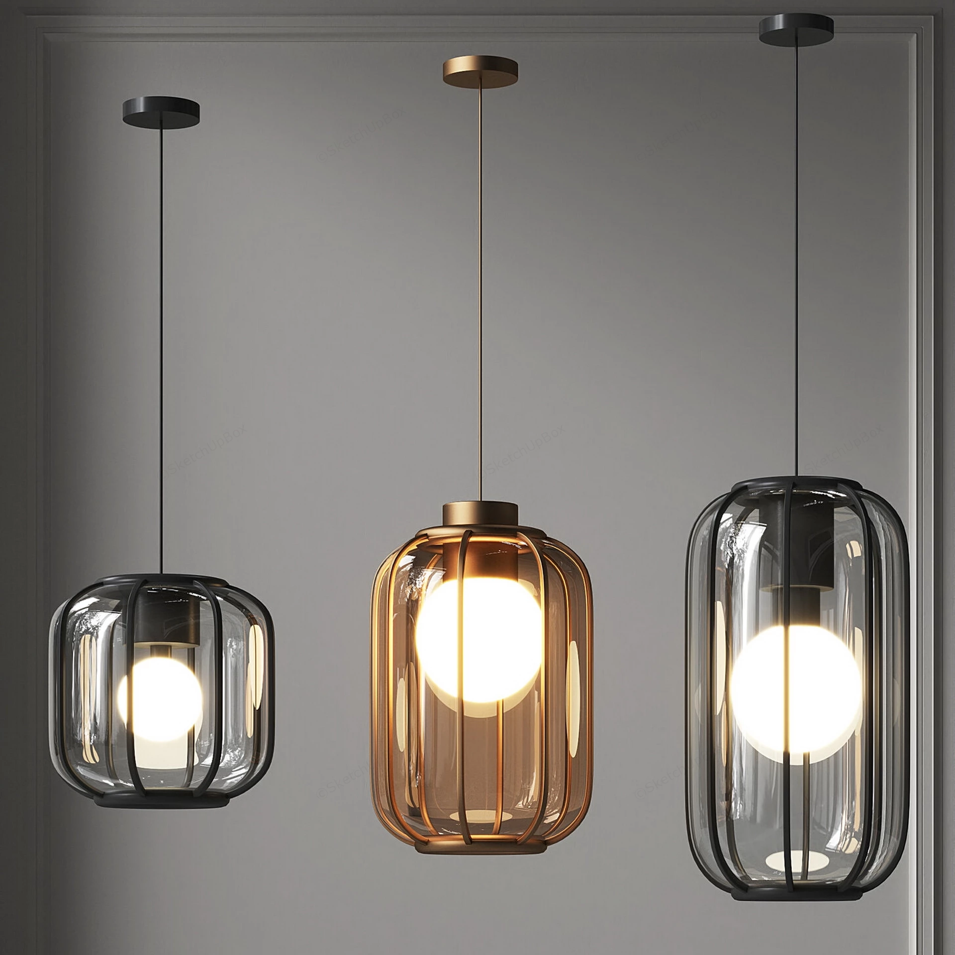 Modern Mid Century Cage Pendant Lights sketchup model preview - SketchupBox