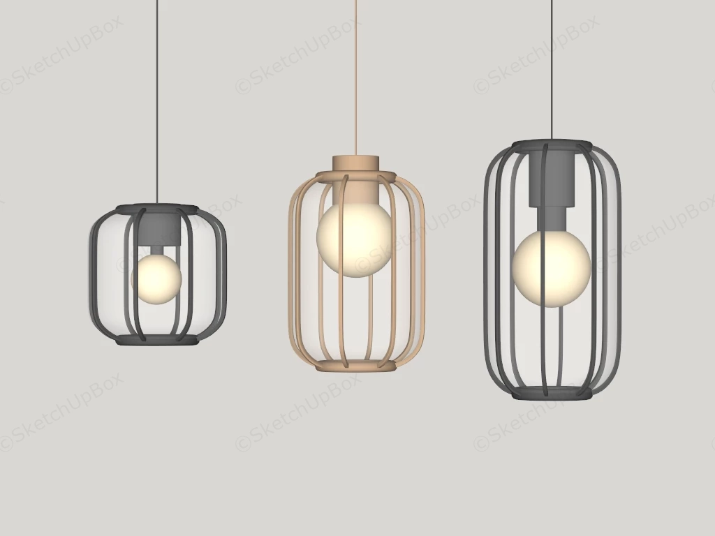 Modern Mid Century Cage Pendant Lights sketchup model preview - SketchupBox