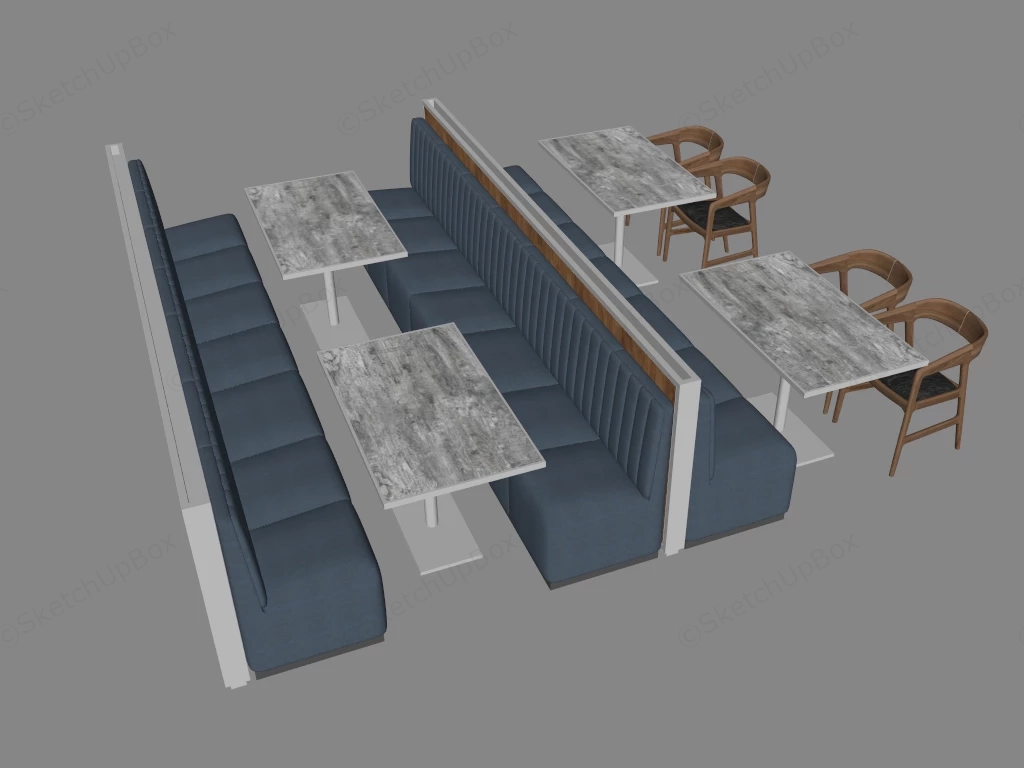 Commercial Restaurant Booth Seating Layout sketchup model preview - SketchupBox