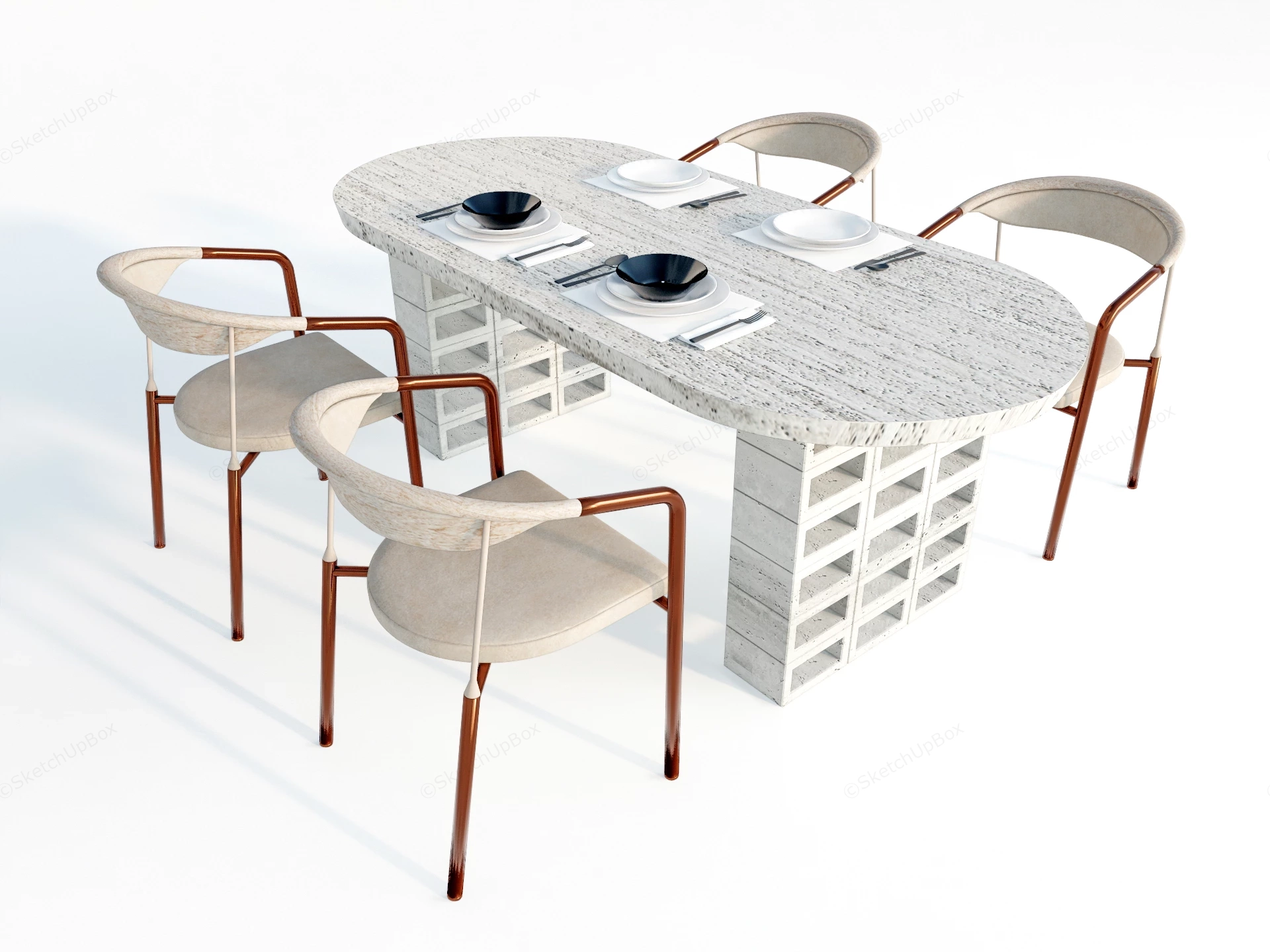 Brutalist Inspired Modern Dining Set sketchup model preview - SketchupBox