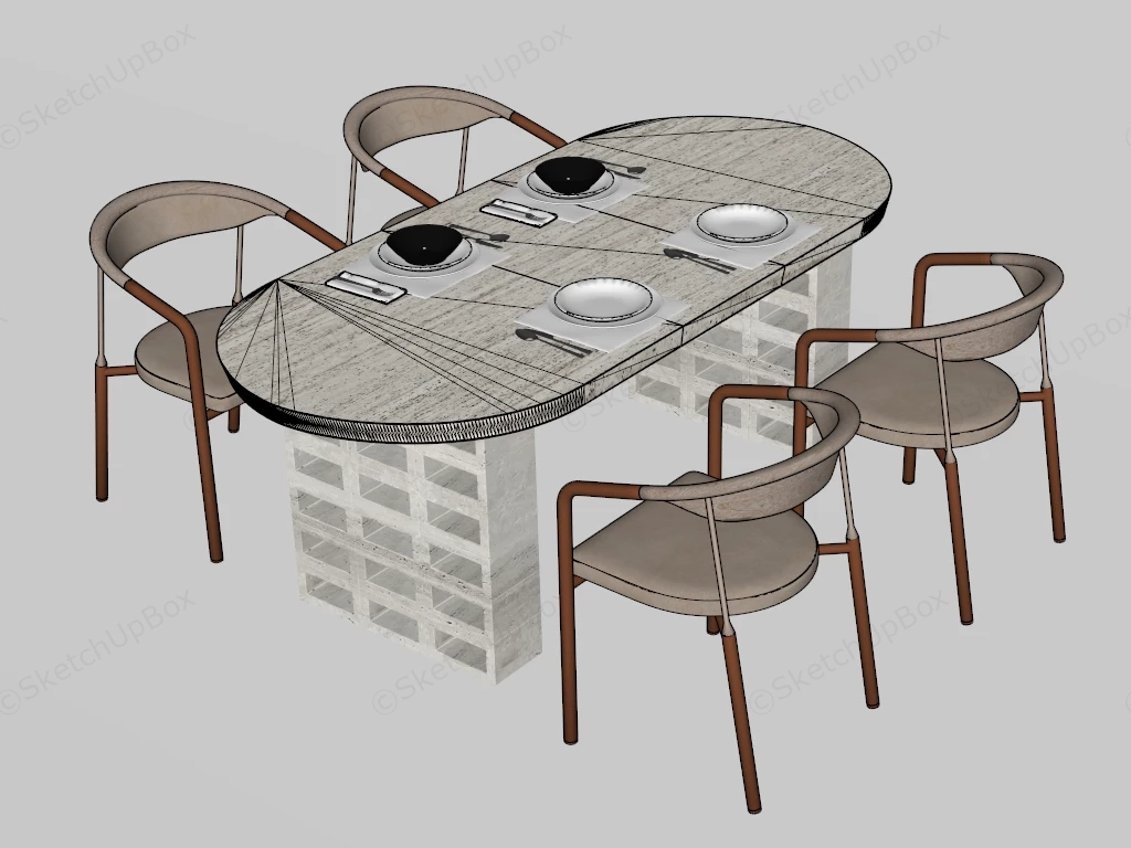 Brutalist Inspired Modern Dining Set sketchup model preview - SketchupBox