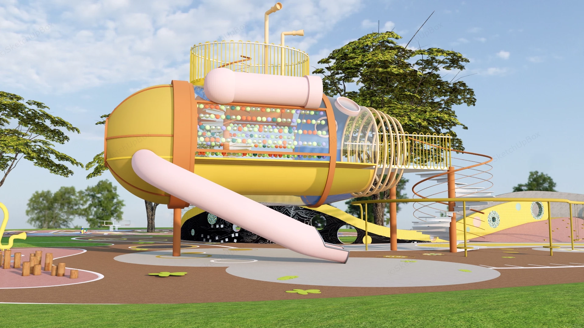 Whimsical Submarine Themed Outdoor Playground sketchup model preview - SketchupBox