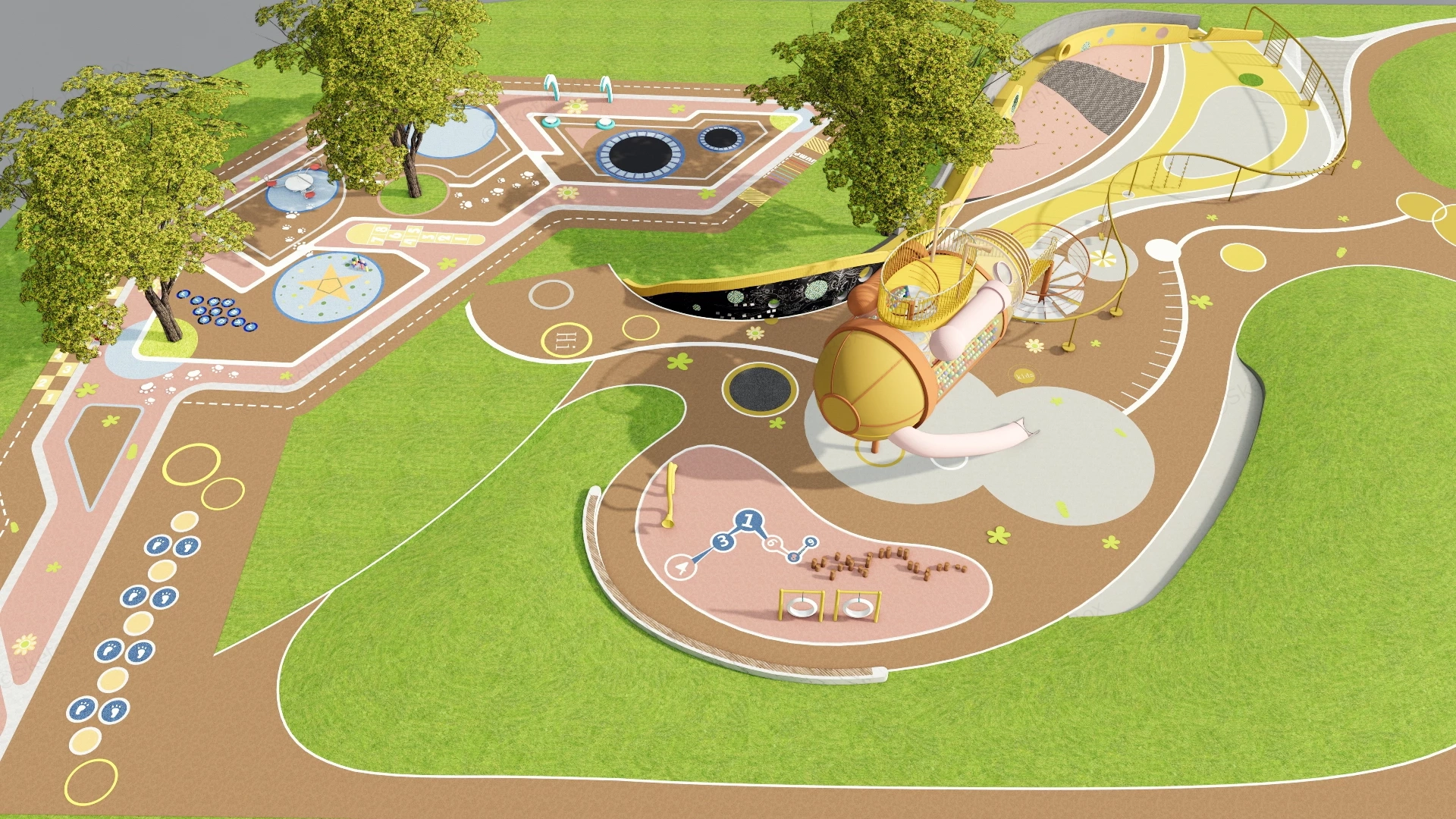 Whimsical Submarine Themed Outdoor Playground sketchup model preview - SketchupBox