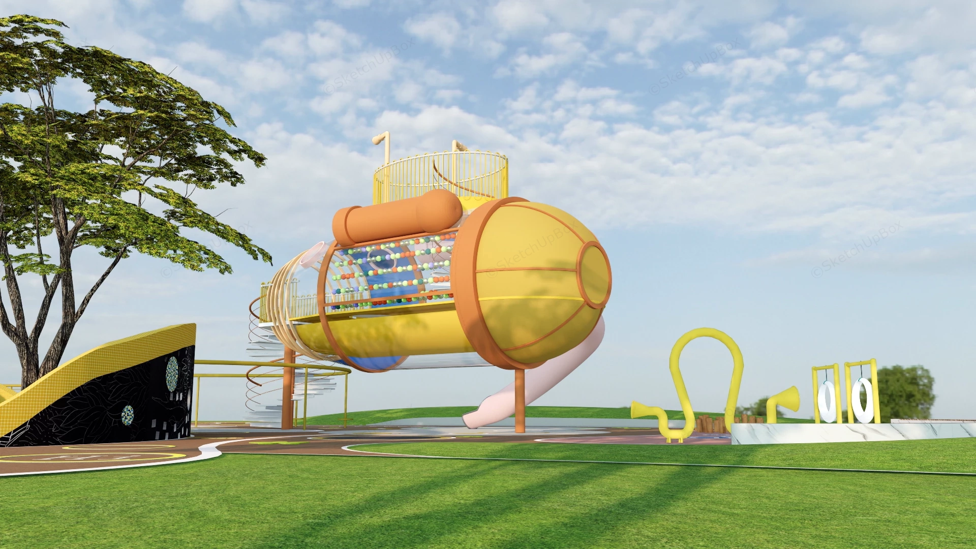 Whimsical Submarine Themed Outdoor Playground sketchup model preview - SketchupBox