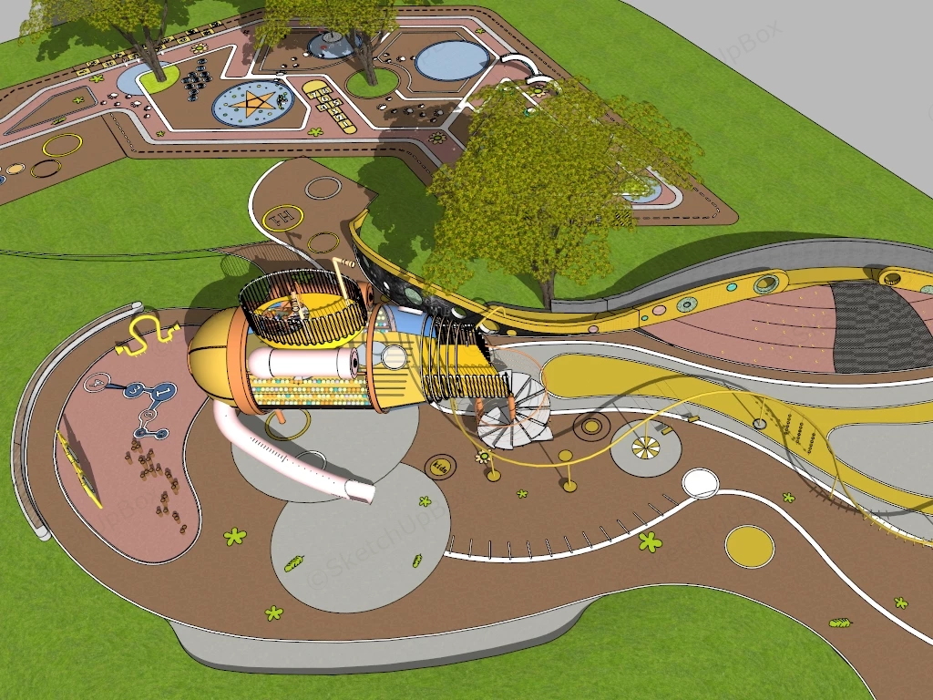 Whimsical Submarine Themed Outdoor Playground sketchup model preview - SketchupBox