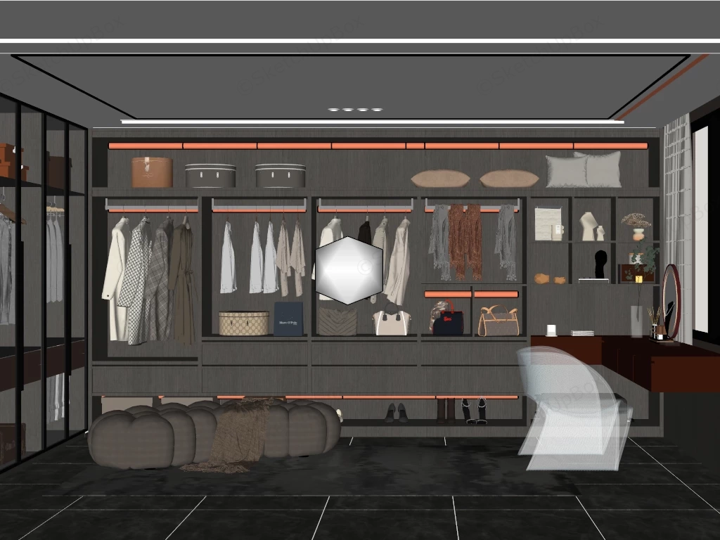 Luxury Spacious Walk In Closet Dressing Room sketchup model preview - SketchupBox