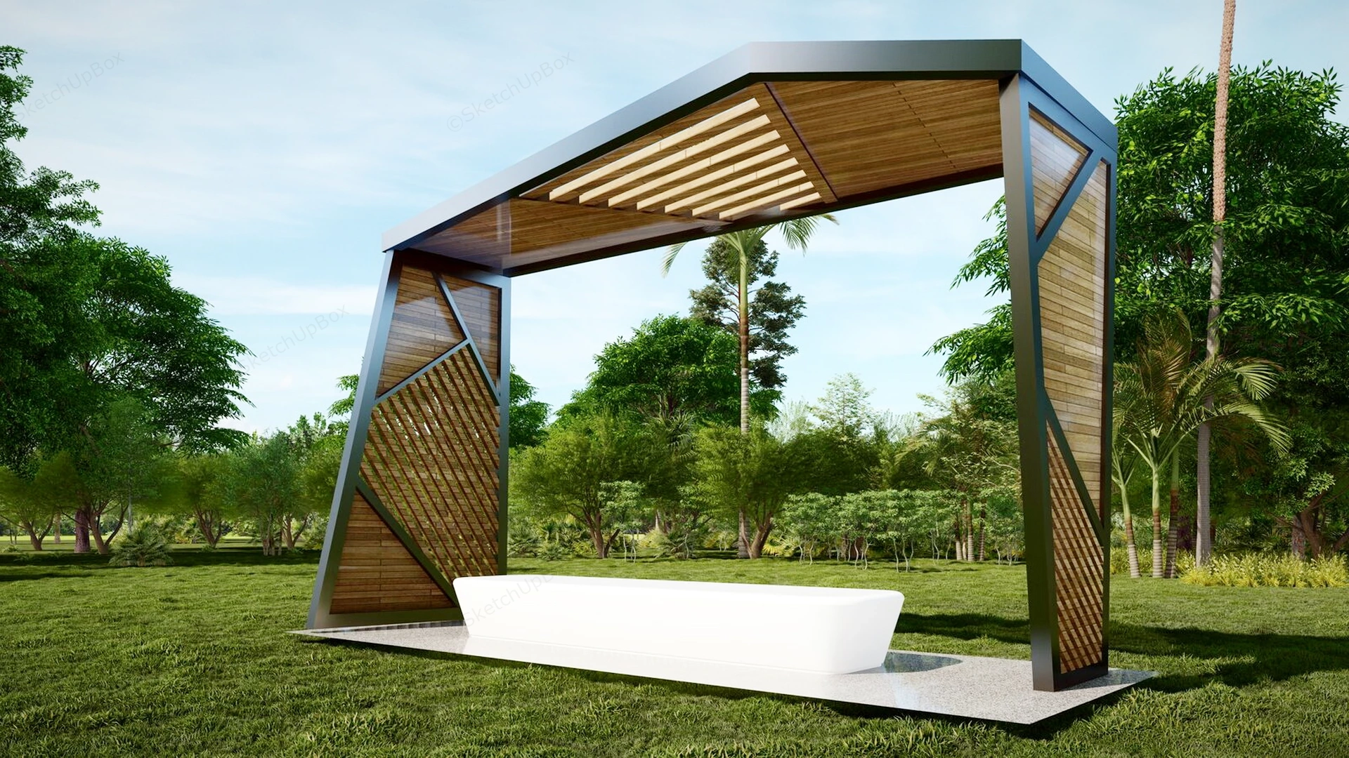 Modern Architectural Park Shelter With Bench sketchup model preview - SketchupBox