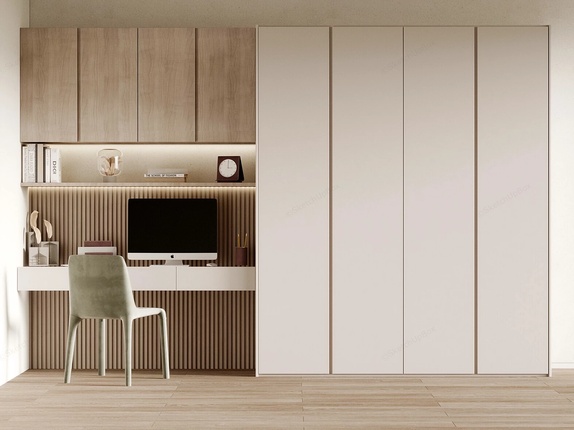 Minimalist Home Office With Built In Wardrobe sketchup model preview - SketchupBox