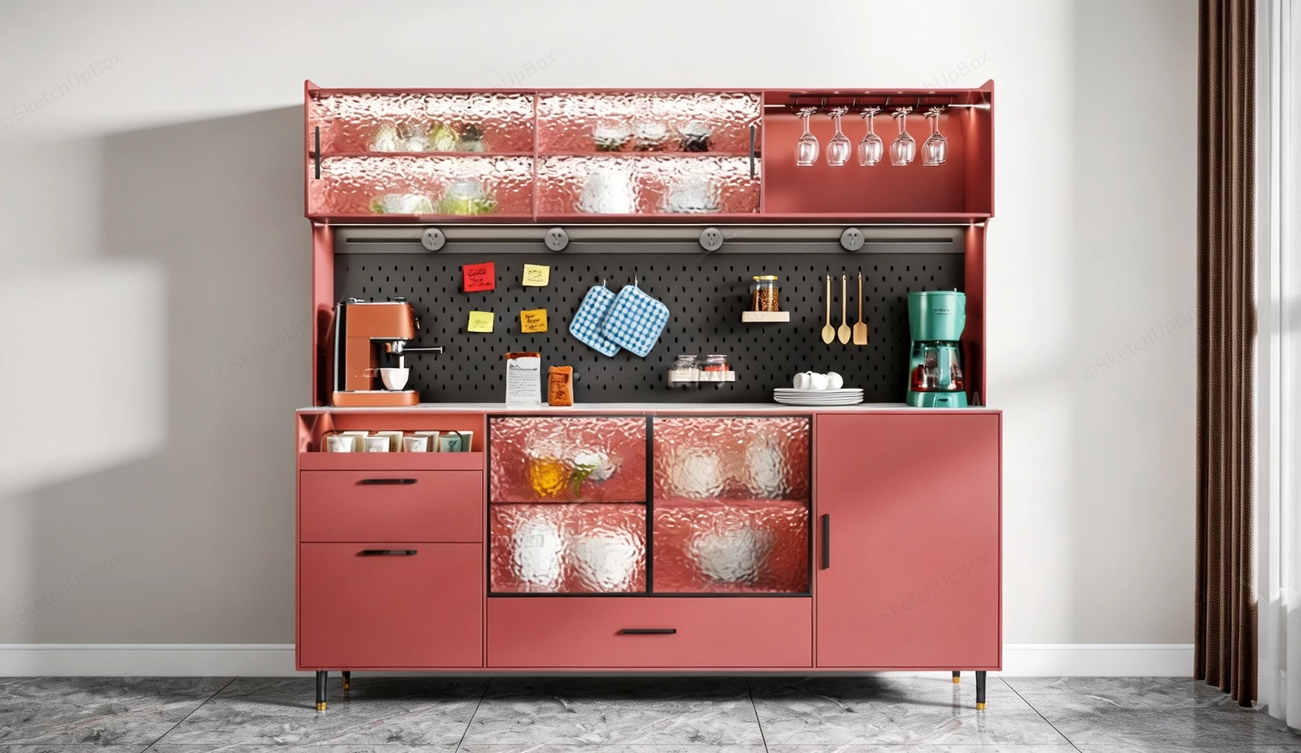 Modern Coffee Station & Home Bar Cabinet sketchup model preview - SketchupBox