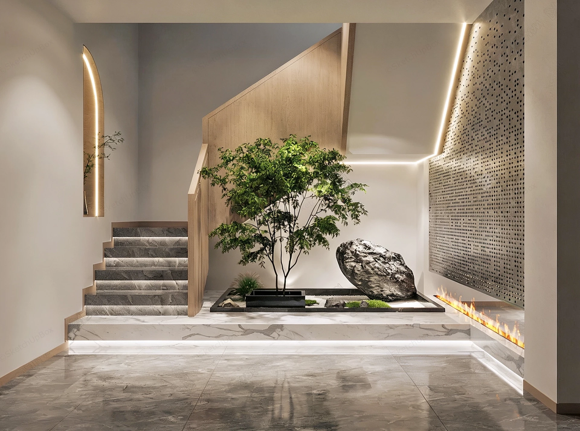 Luxury Modern Minimalist Staircase Entry Foyer sketchup model preview - SketchupBox