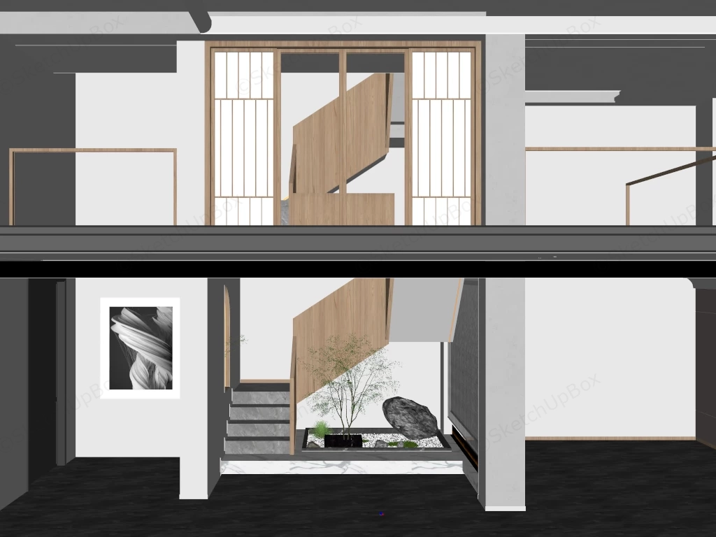 Luxury Modern Minimalist Staircase Entry Foyer sketchup model preview - SketchupBox