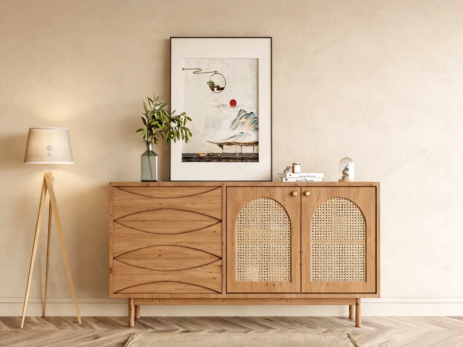 Mid Century Modern Sideboard Buffet sketchup model preview - SketchupBox