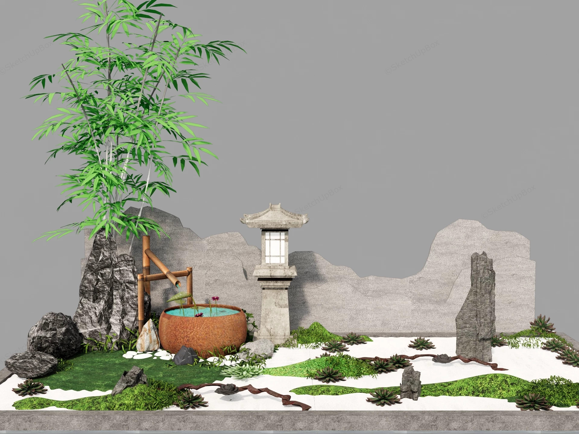 Miniature Japanese Zen Garden Display sketchup model preview - SketchupBox