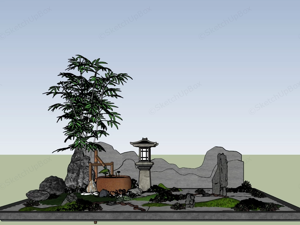 Miniature Japanese Zen Garden Display sketchup model preview - SketchupBox