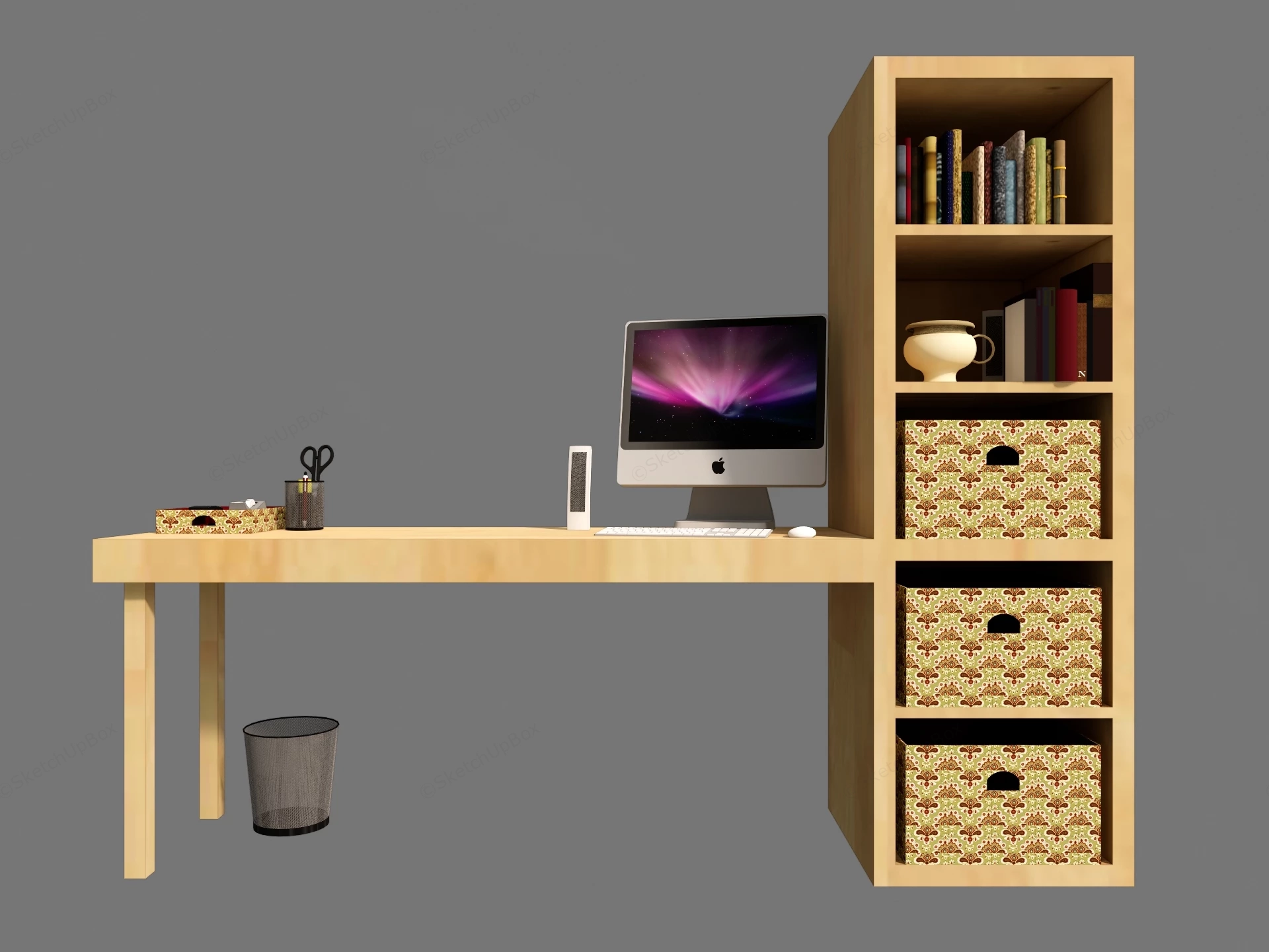 Compact Computer Desk And Bookcase Combo sketchup model preview - SketchupBox