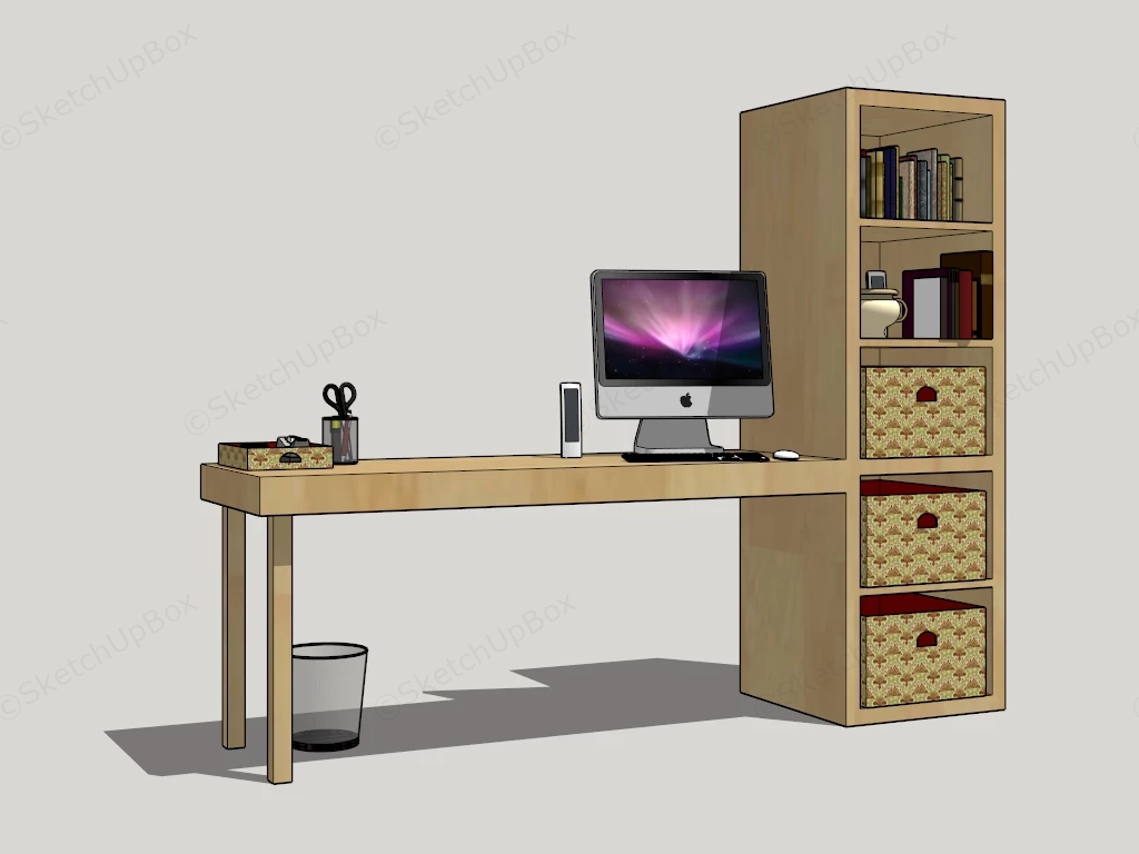 Compact Computer Desk And Bookcase Combo sketchup model preview - SketchupBox