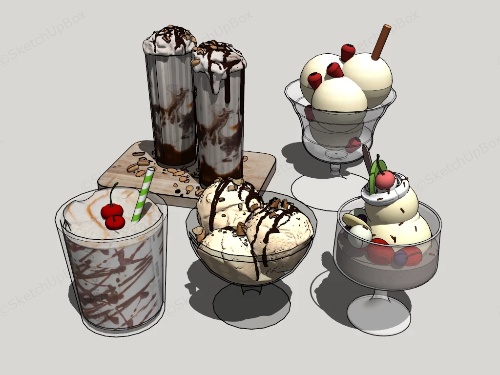 Ice Cream Sundaes And Milkshakes sketchup model preview - SketchupBox